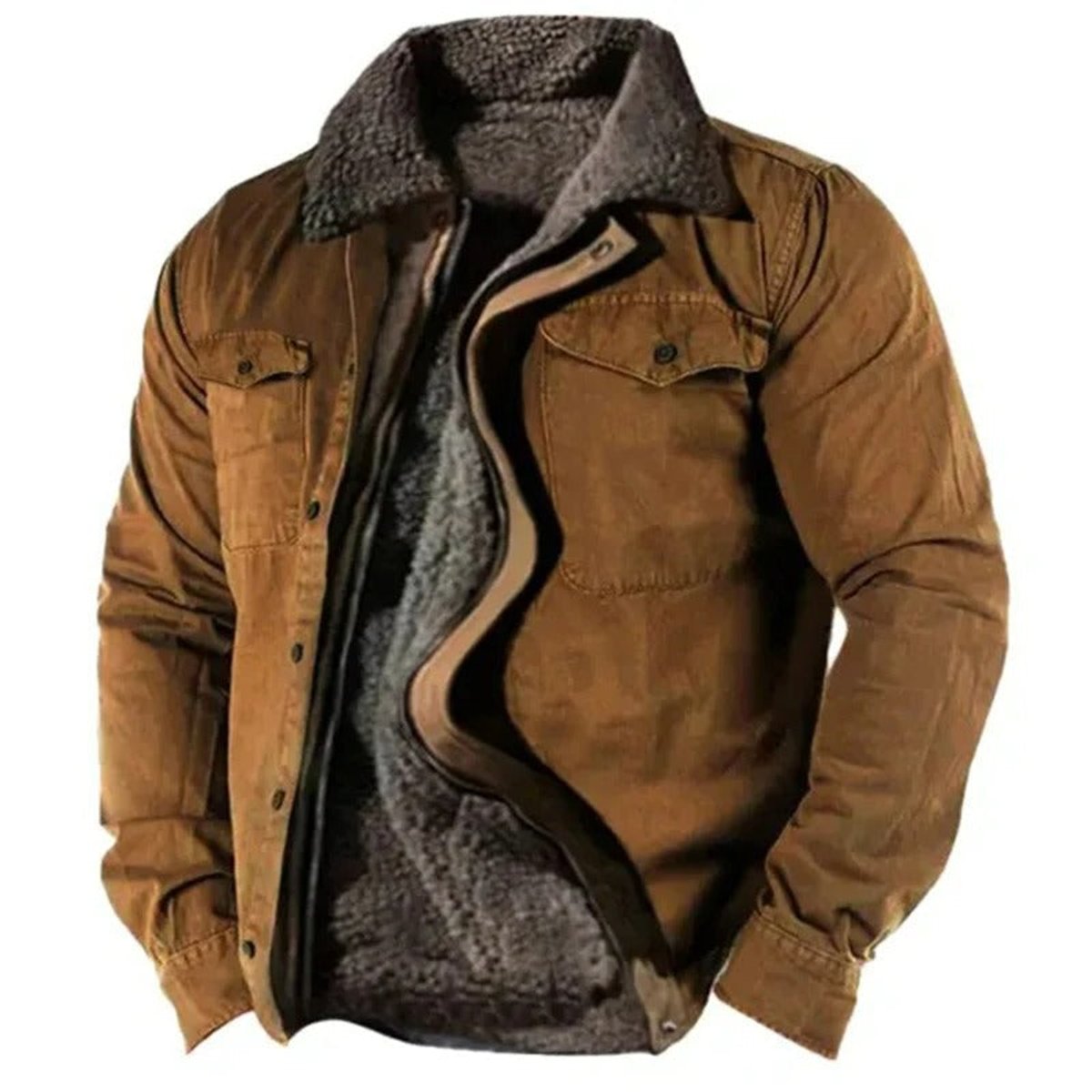 Men's Sherpa-Lined Western Snap-Front Mens Cardigan Jacket - Brown