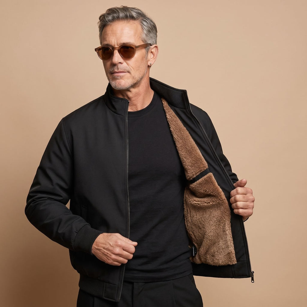 Men's Sherpa-Lined Zip-Up Bomber Jacket High Neck