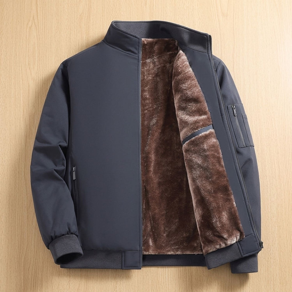 Men's Sherpa-Lined Zip-Up Bomber Jacket High Neck - Gray