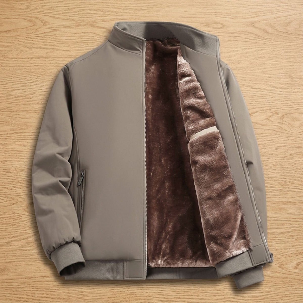 Men's Sherpa-Lined Zip-Up Bomber Jacket High Neck