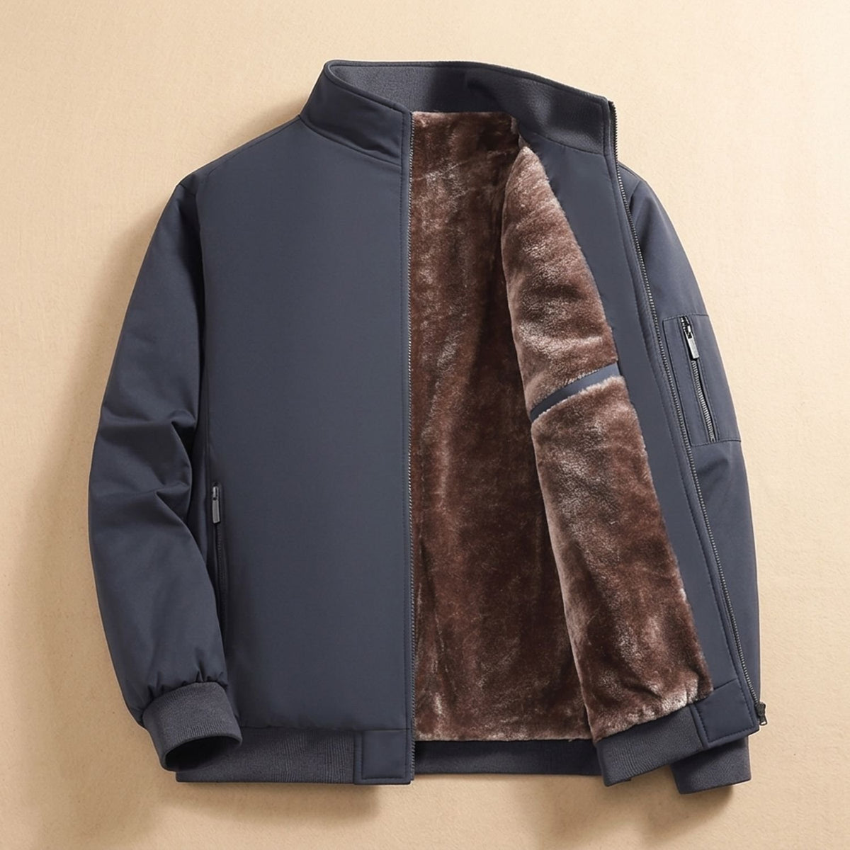 Men's Sherpa-Lined Zip-Up Bomber Jacket High Neck