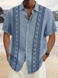 Men's Short-Sleeve Aztec Geometric Button-Down Shirt - Blue