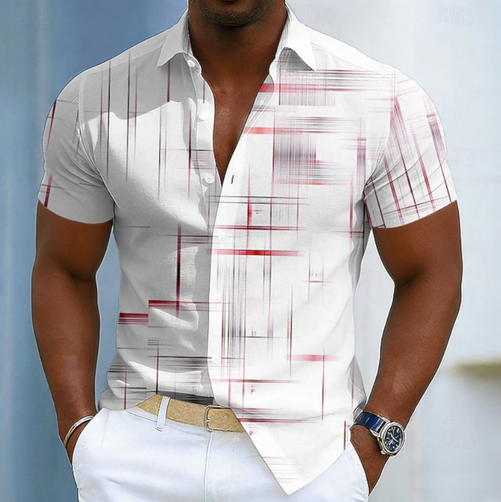 Men's Short-Sleeve Geometric-Print Button-Up Shirt - Red