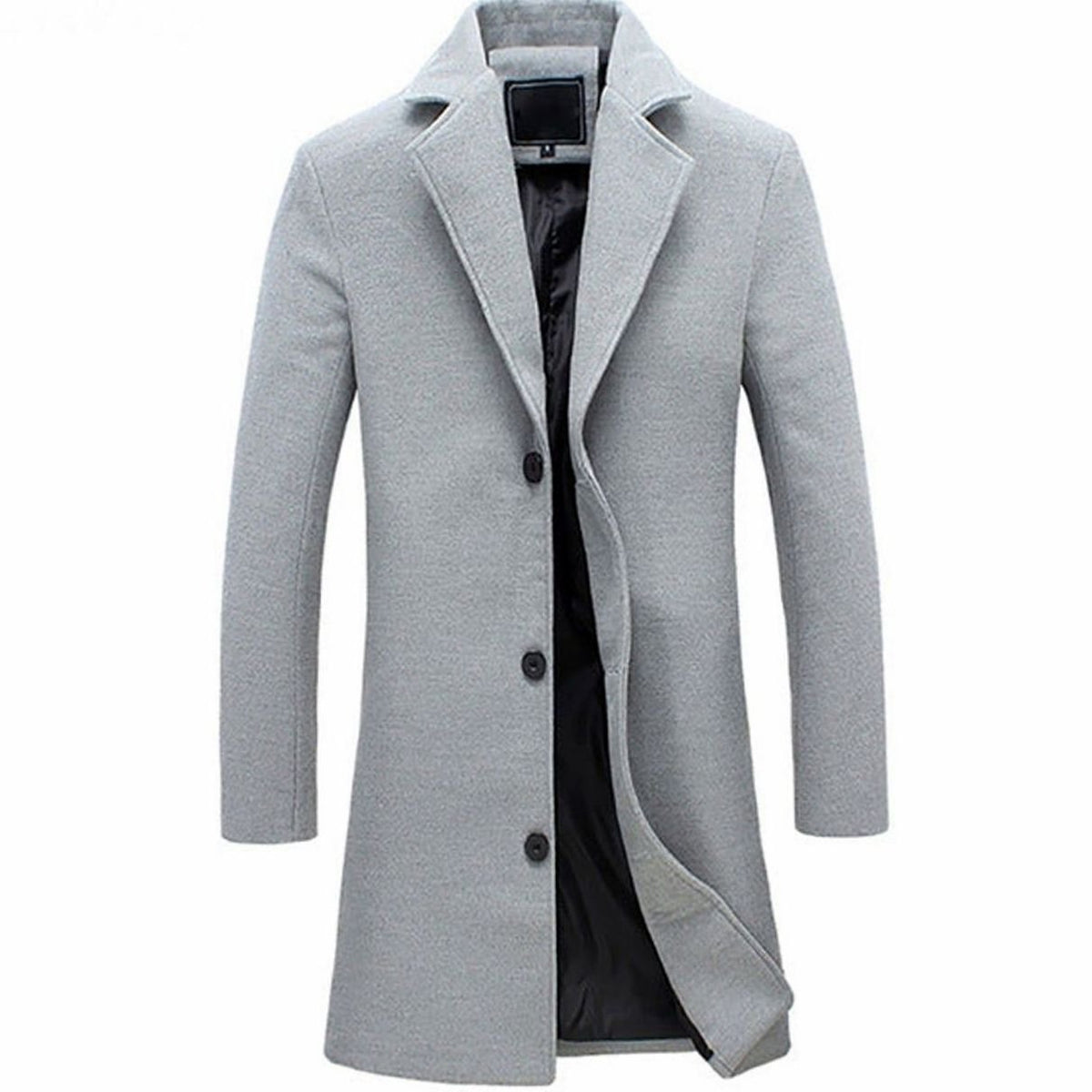 Men's Single-Breasted Notch-Lapel Wool-Blend Long Overcoat - Gray
