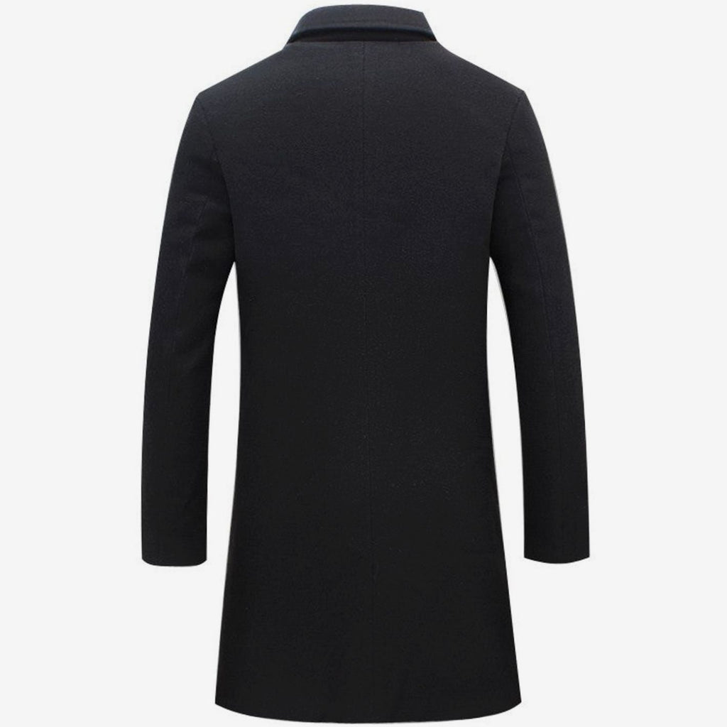 Men's Single-Breasted Notch-Lapel Wool-Blend Long Overcoat