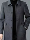 Men's Single-Breasted Tailored Wool Coat Turn-Down Collar Overcoat - Dark Gray