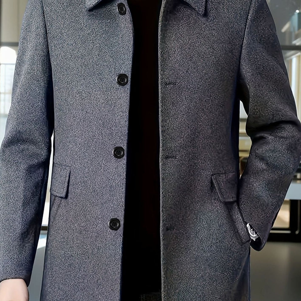 Men's Single-Breasted Wool Overcoat Classic Collar - Dark Gray