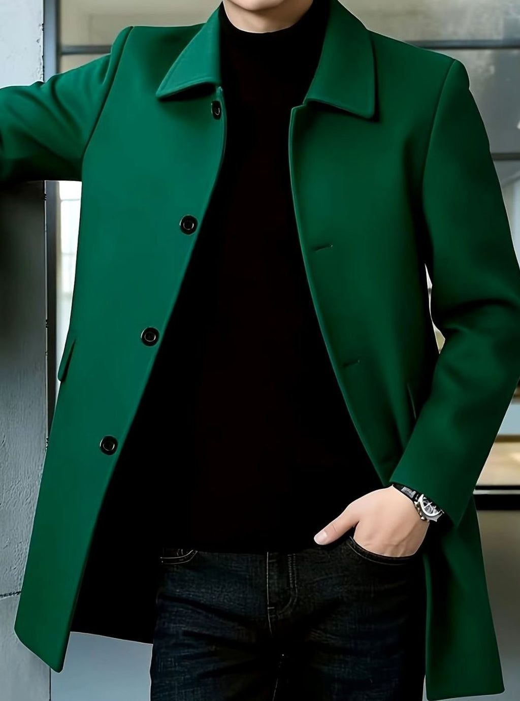 Men's Single-Breasted Wool Overcoat Classic Collar