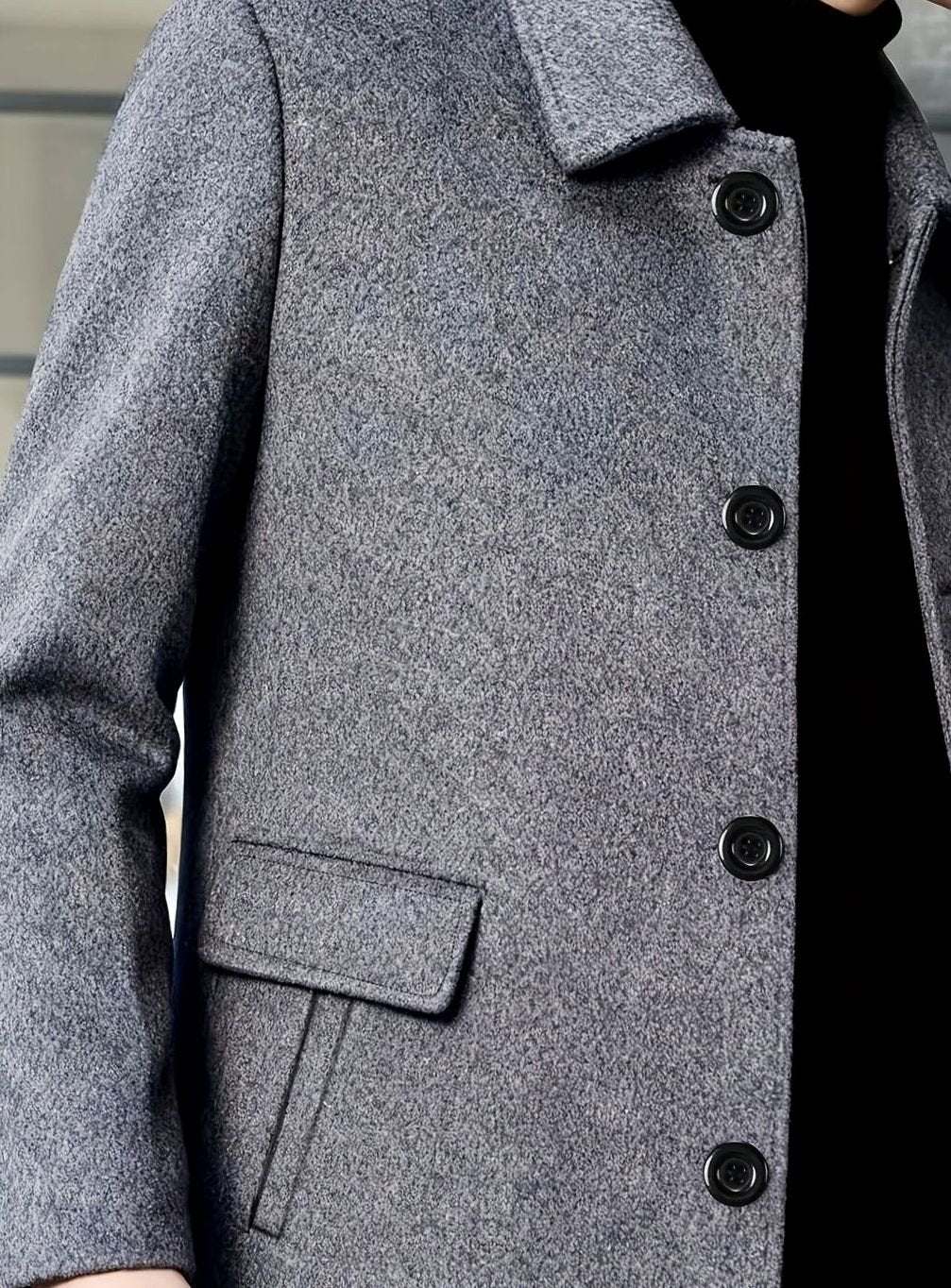 Men's Single-Breasted Wool Overcoat Classic Collar