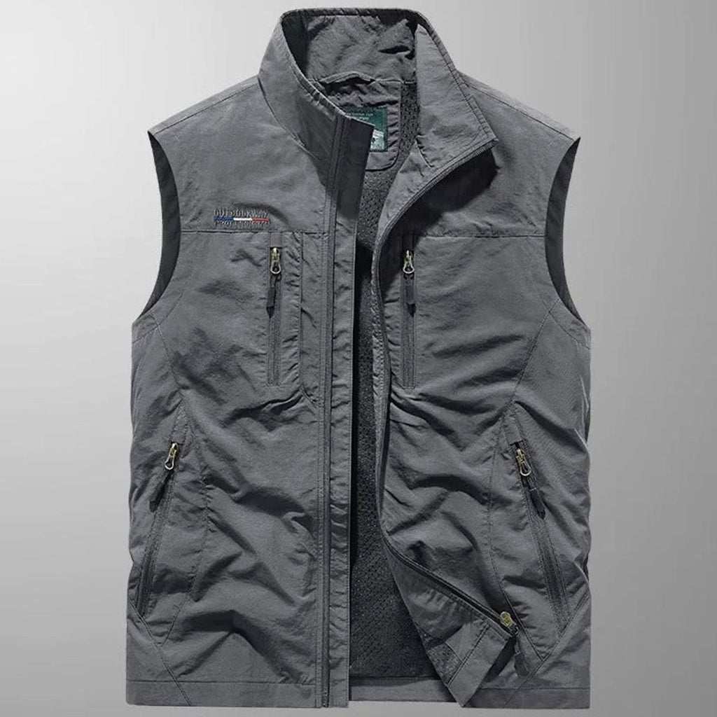 Men's Sleeveless Multi-Pocket Water-Resistant Cargo Vest - Gray