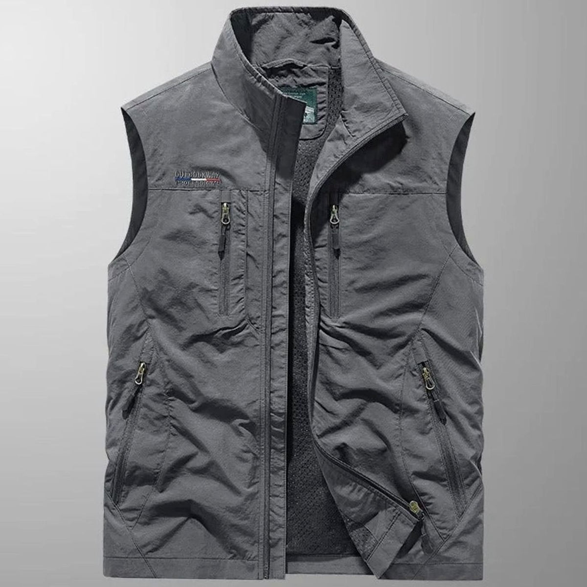 Men's Sleeveless Multi-Pocket Water-Resistant Cargo Vest - Gray