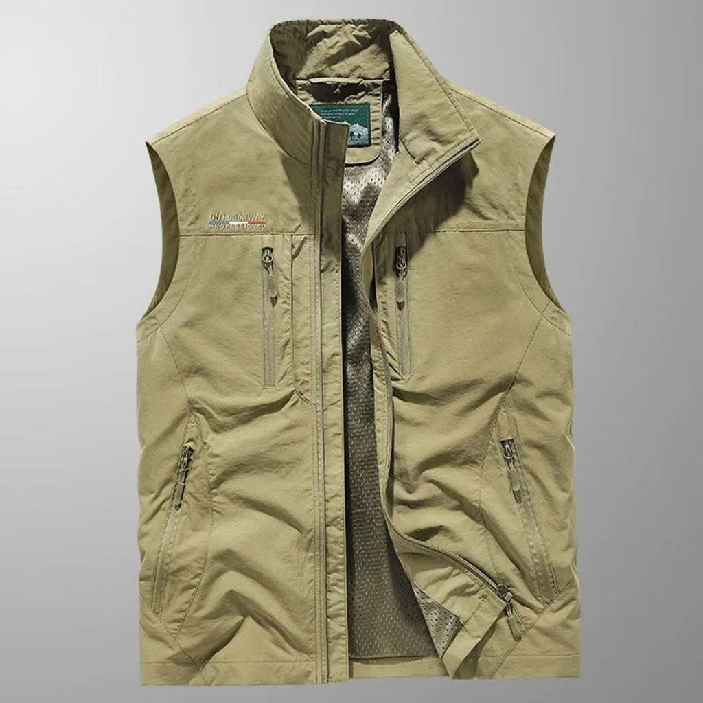 Men's Sleeveless Multi-Pocket Water-Resistant Cargo Vest - Khaki