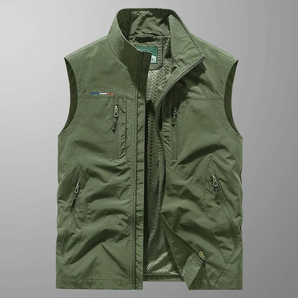 Men's Sleeveless Multi-Pocket Water-Resistant Cargo Vest - Green