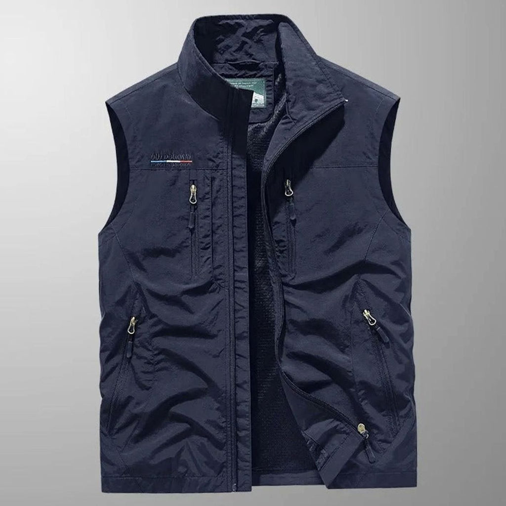 Men's Sleeveless Multi-Pocket Water-Resistant Cargo Vest - Navy Blue