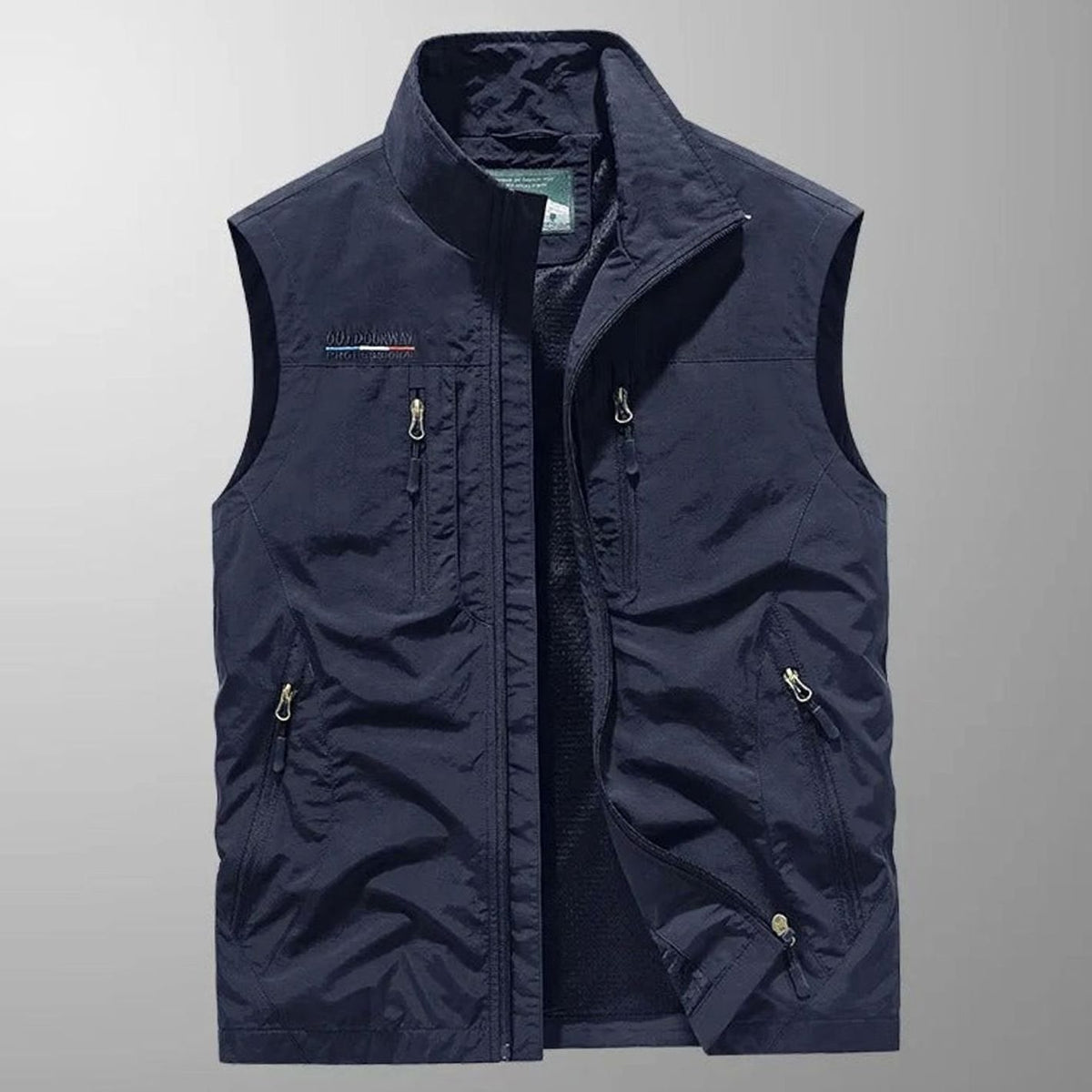 Men's Sleeveless Multi-Pocket Water-Resistant Cargo Vest - Navy Blue