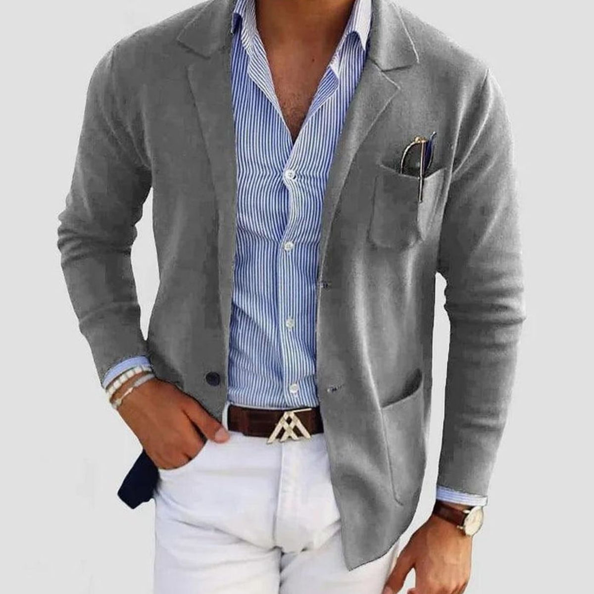 Men's Slim Fit Blazer Notch Lapel Button-Front Sport Coat - Gray
