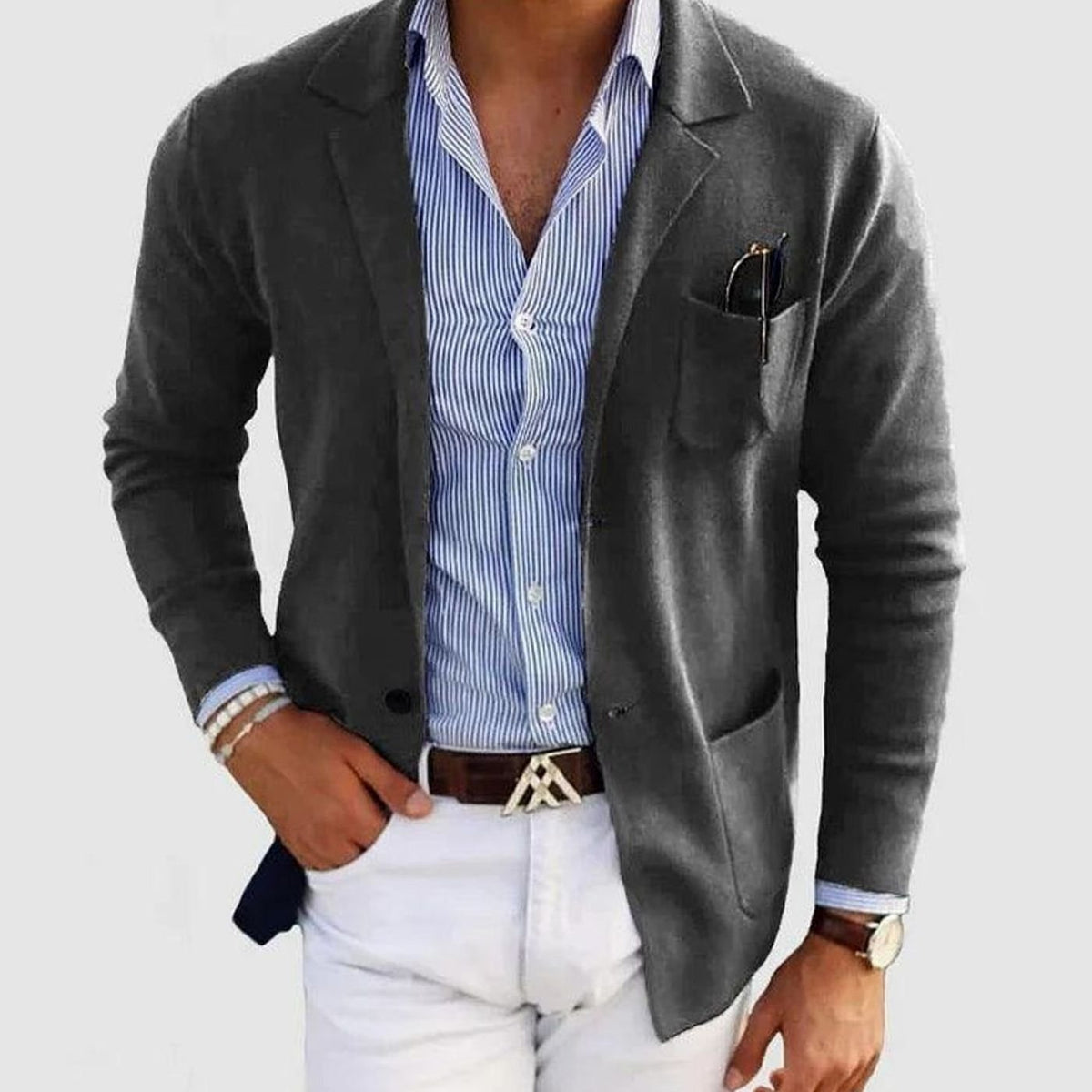 Men's Slim Fit Blazer Notch Lapel Button-Front Sport Coat - Dark Gray