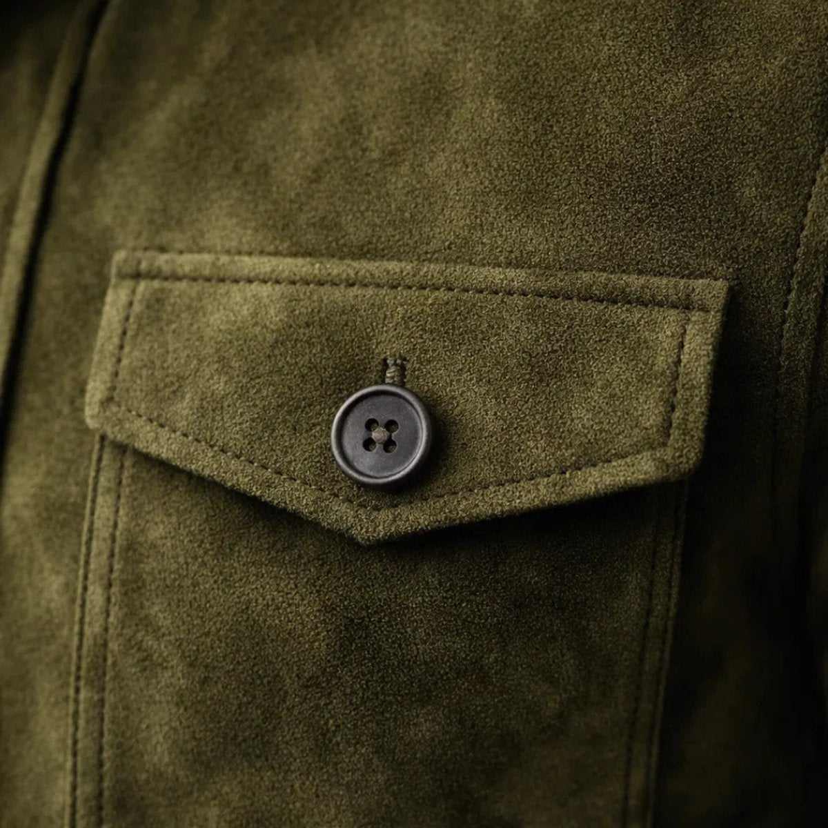 Men's Slim-Fit Button-Front Suede Jacket Chest Pockets