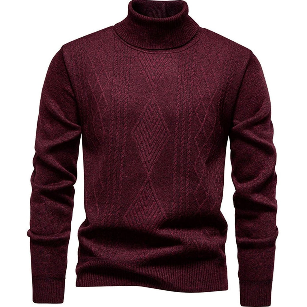 Men's Slim-Fit Cable-Knit Turtleneck Sweater - Burgundy