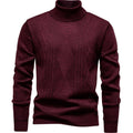 Men's Slim-Fit Cable-Knit Turtleneck Sweater - Burgundy