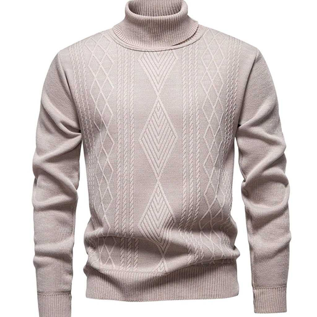 Men's Slim-Fit Cable-Knit Turtleneck Sweater - Beige