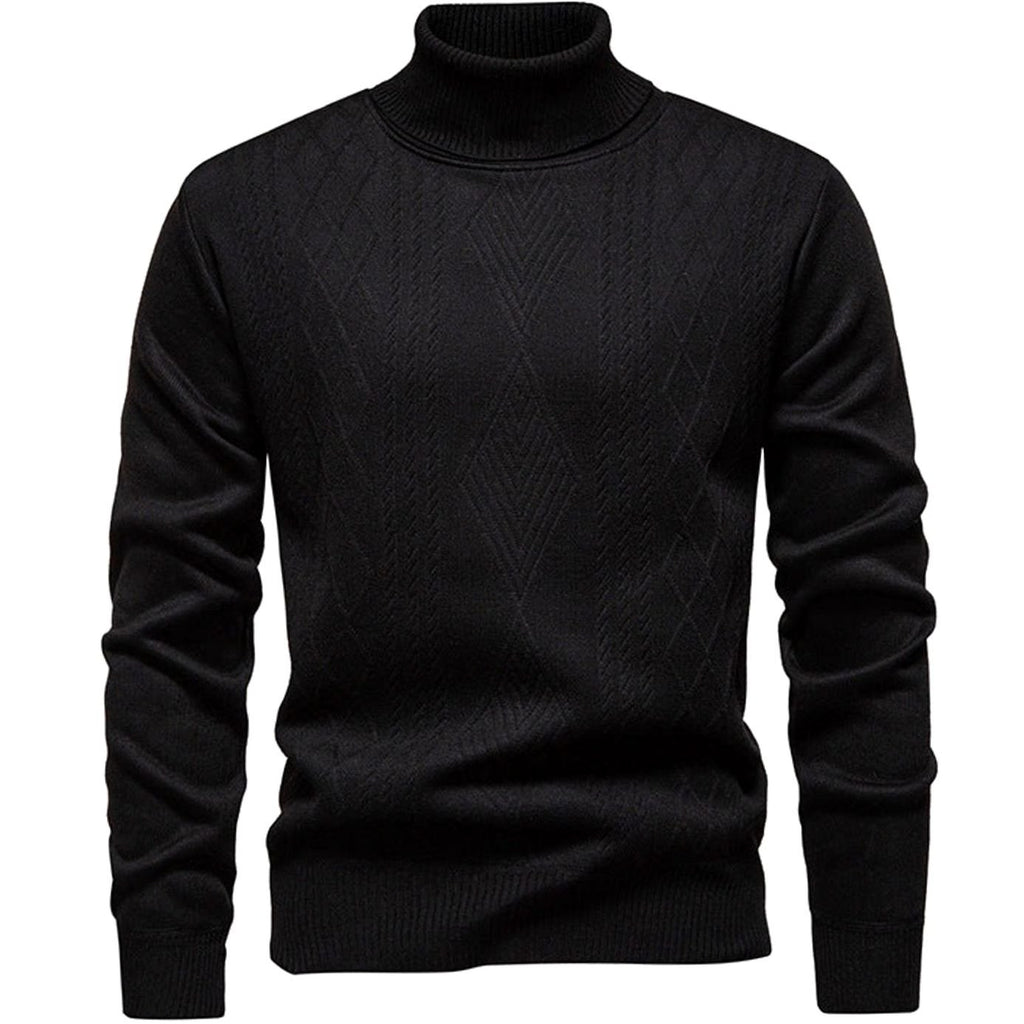 Men's Slim-Fit Cable-Knit Turtleneck Sweater - Black