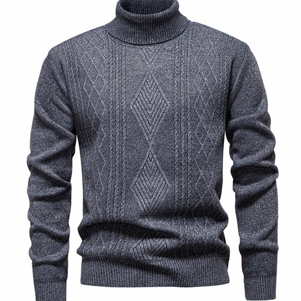 Men's Slim-Fit Cable-Knit Turtleneck Sweater - Light Gray