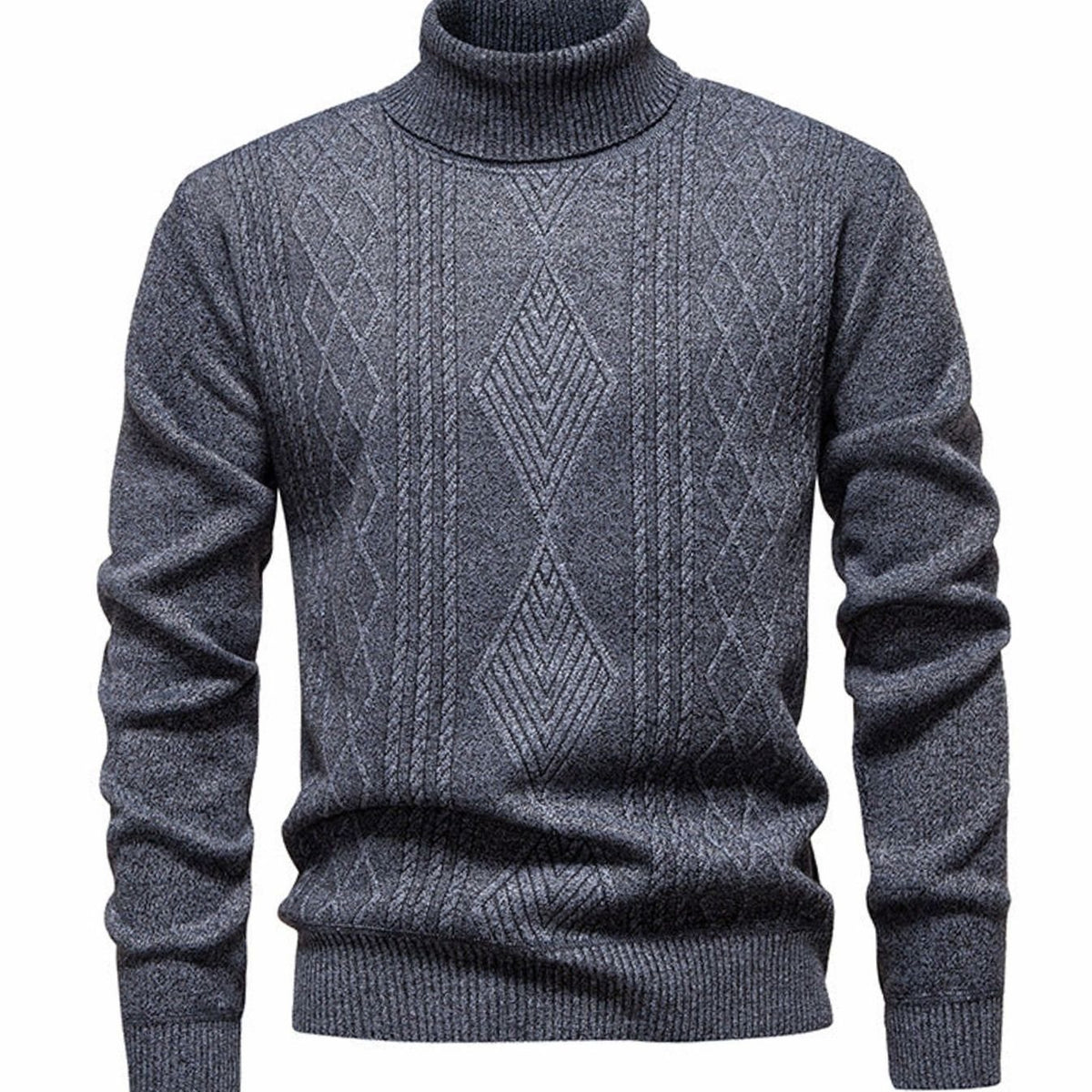 Men's Slim-Fit Cable-Knit Turtleneck Sweater - Light Gray