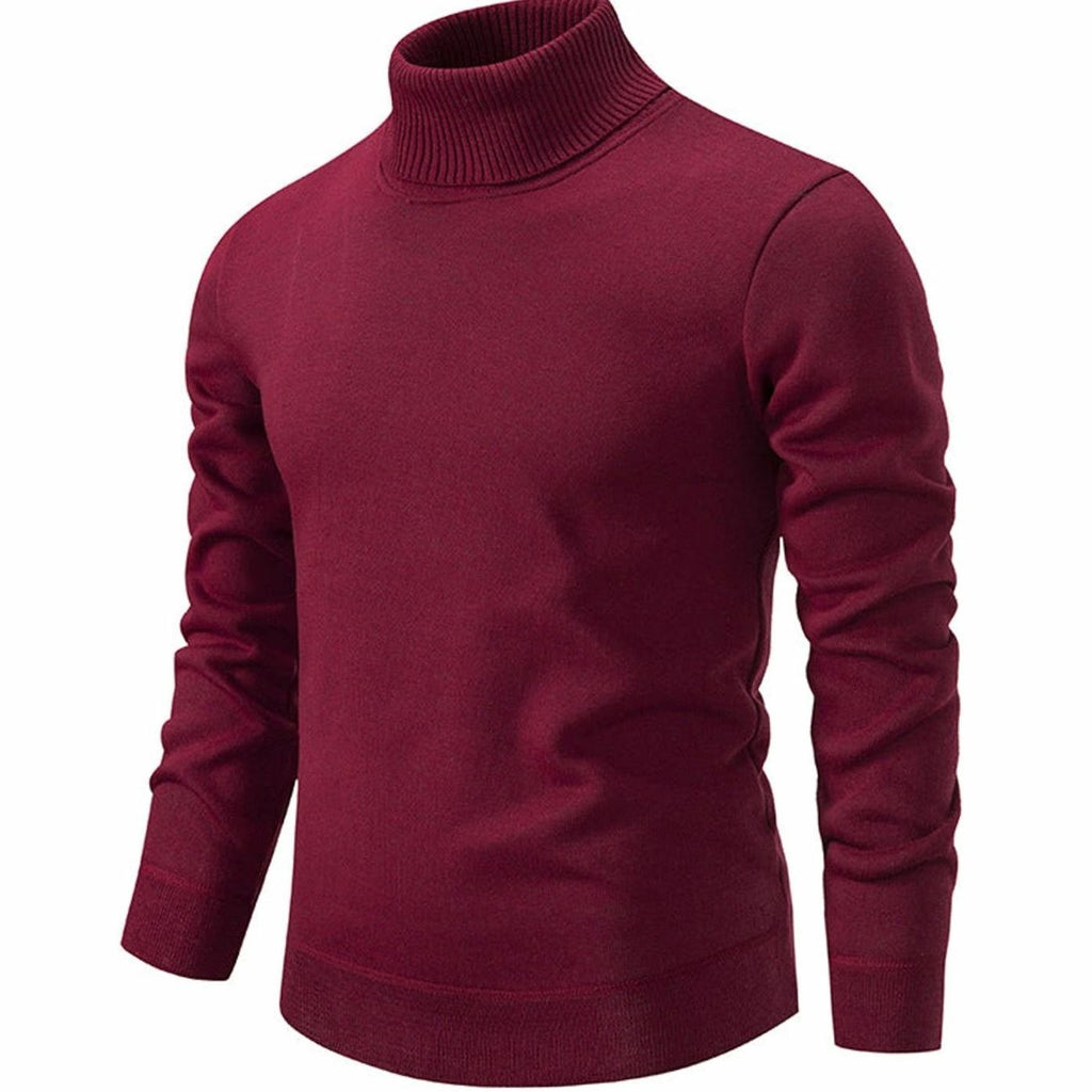 Men's Slim-Fit Fine-Knit Turtleneck Sweater Ribbed Cuffs - Dark Gray