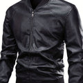 Men's Slim-Fit Full-Zip Faux Leather Bomber Jacket - Black