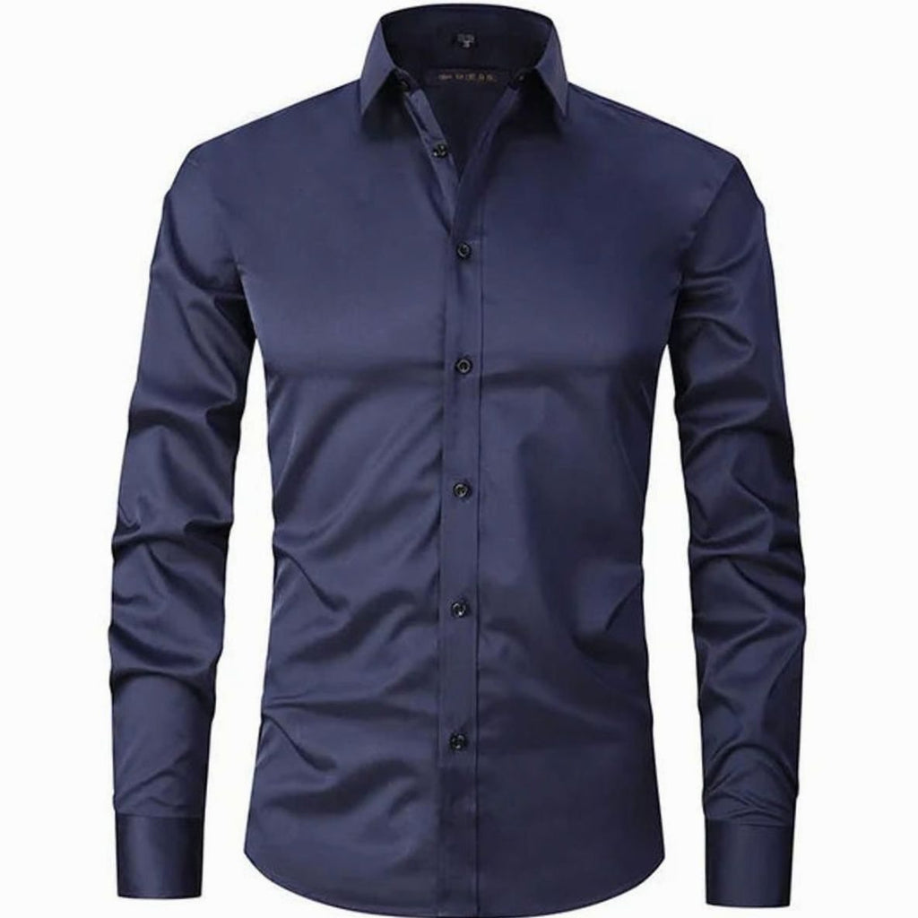 Men's Slim-Fit Long-Sleeve Button-Down Dress Shirt - Navy Blue