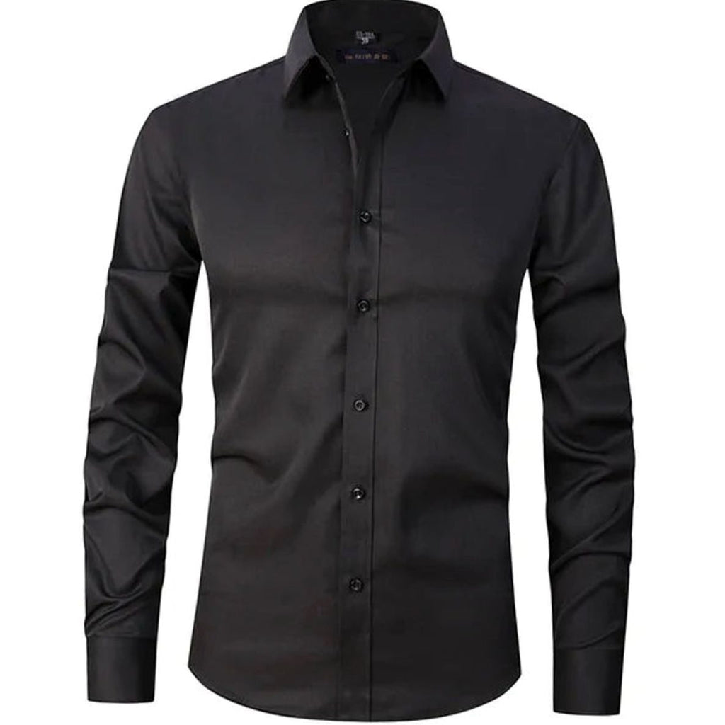 Men's Slim-Fit Long-Sleeve Button-Down Dress Shirt - Black