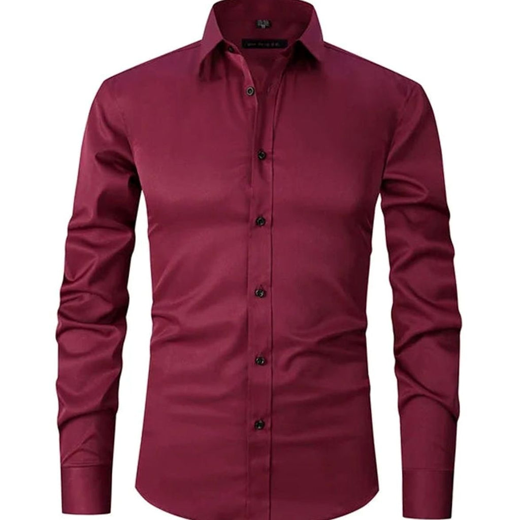 Men's Slim-Fit Long-Sleeve Button-Down Dress Shirt - Red