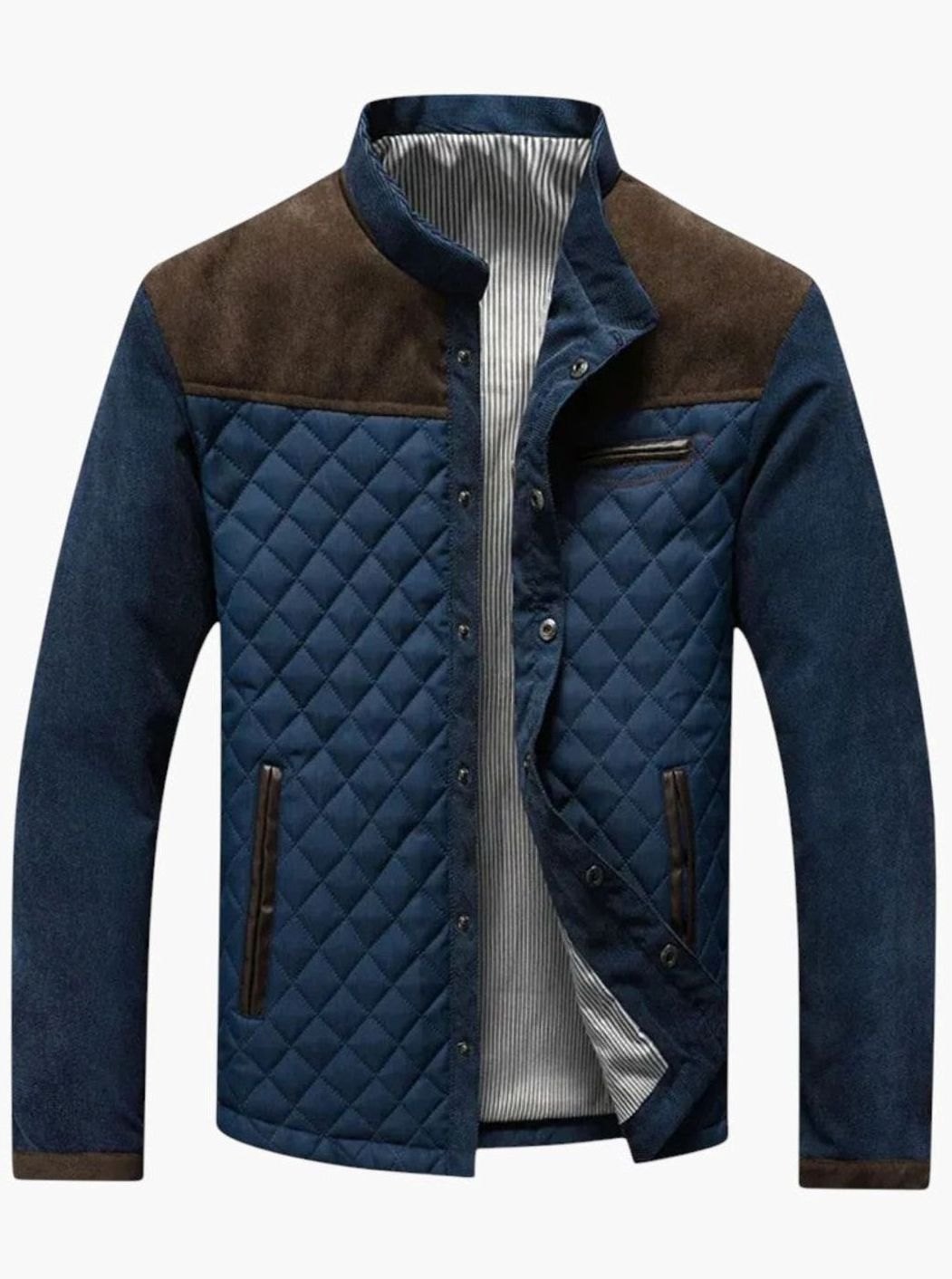 Men's Slim Fit Quilted Stand-Collar Puffer Jacket - Brown