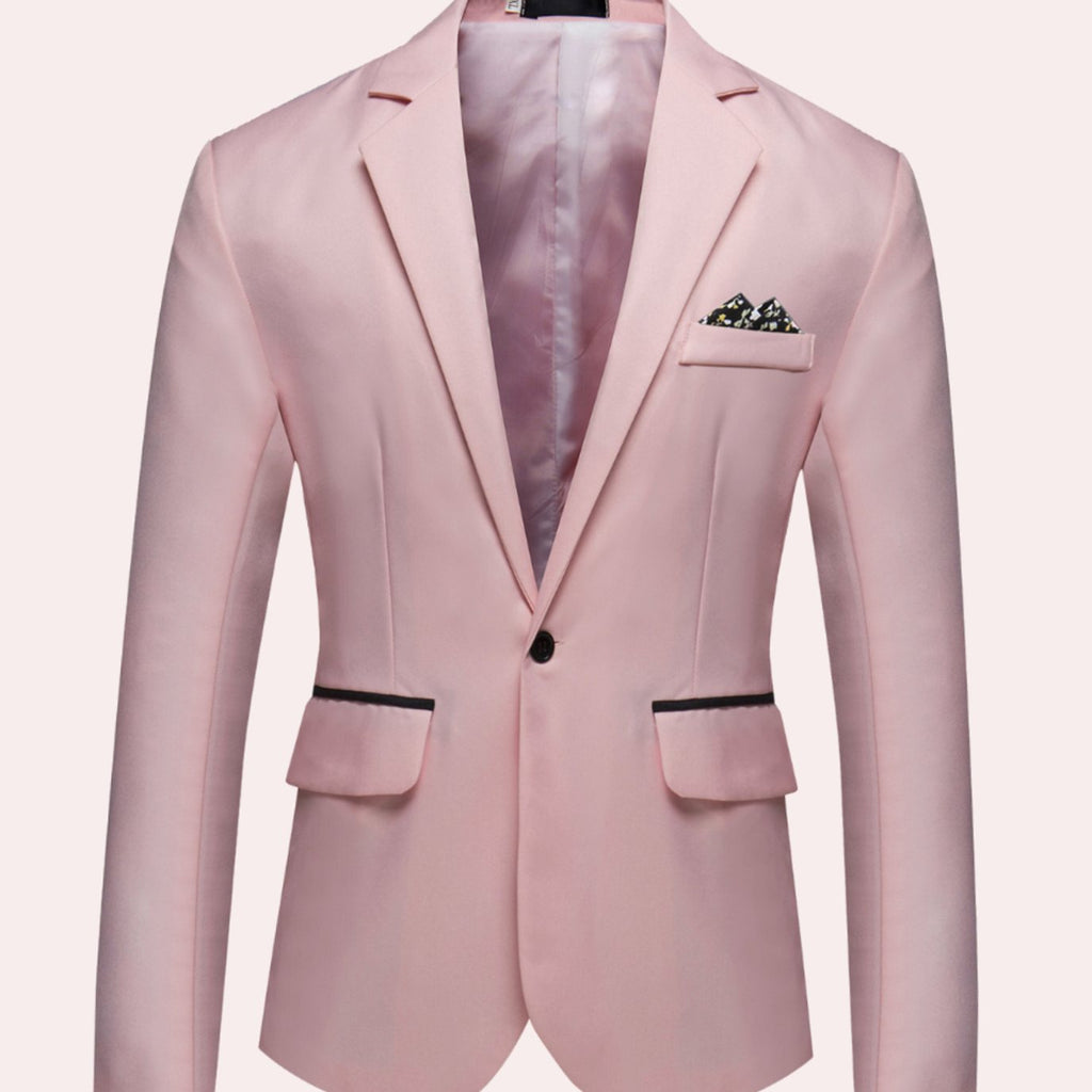 Men's Slim-Fit Single-Button Notch-Lapel Business Blazer - Pink