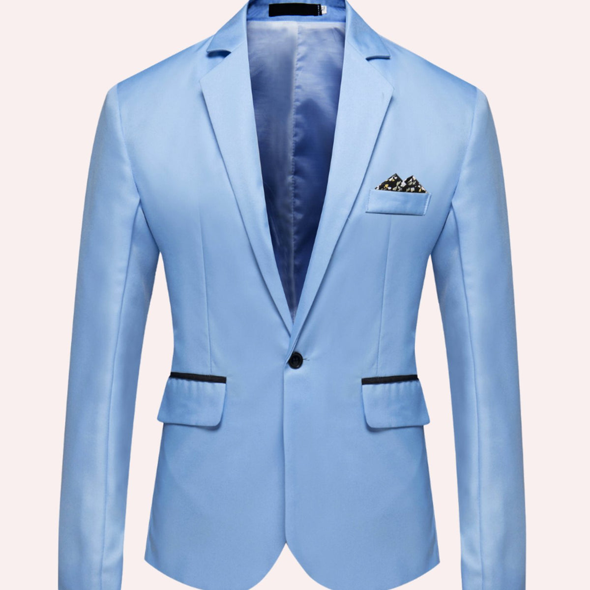 Men's Slim-Fit Single-Button Notch-Lapel Business Blazer - Sky Blue