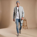 Men's Slim-Fit Stand-Collar Wool Overcoat Mid-Length - Gray