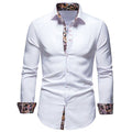 Men's Slim-Fit Stylish Shirt Paisley-Trimmed Long-Sleeve Button-Down - White