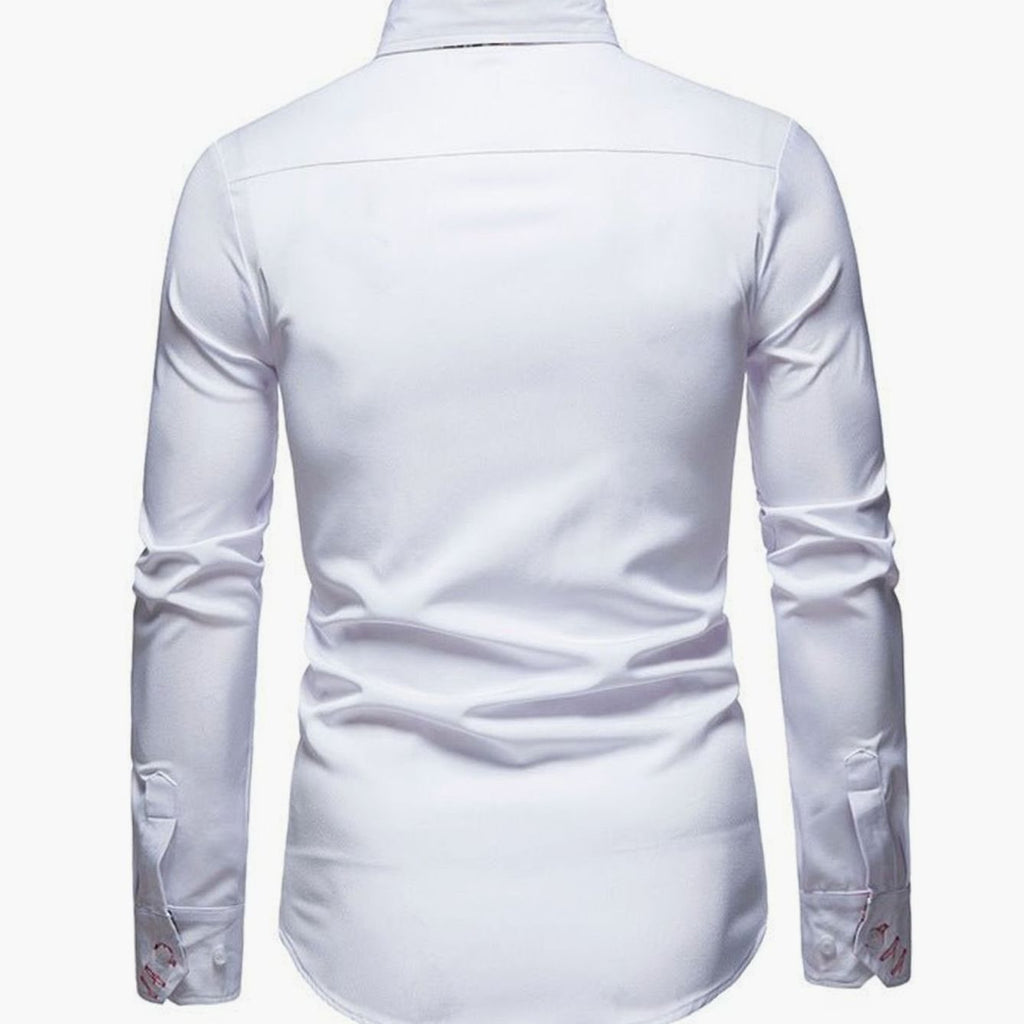 Men's Slim-Fit Stylish Shirt Paisley-Trimmed Long-Sleeve Button-Down