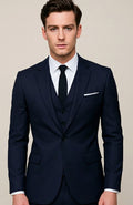 Men's Slim-Fit Three-Piece Single-Breasted Formal Suit - Navy Blue