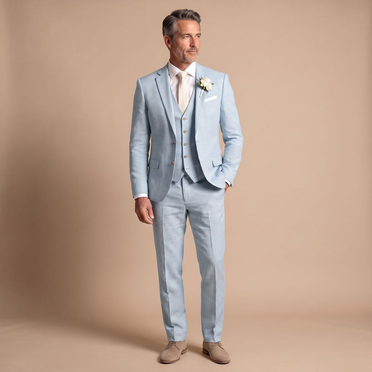 Men's Slim-Fit Three-Piece Suit Blazer Vest Pants Set - Sky Blue