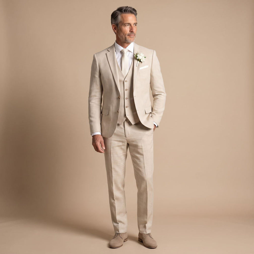 Men's Slim-Fit Three-Piece Suit Blazer Vest Pants Set - Beige