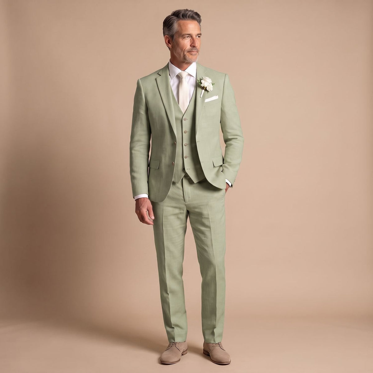 Men's Slim-Fit Three-Piece Suit Blazer Vest Pants Set - Sage