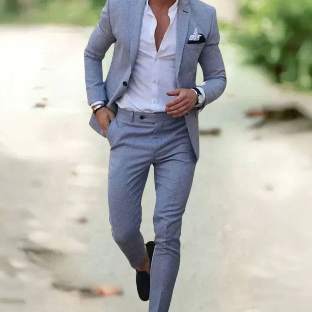 Men's Slim Fit Two-Piece Formal Business Suit Set - Gray