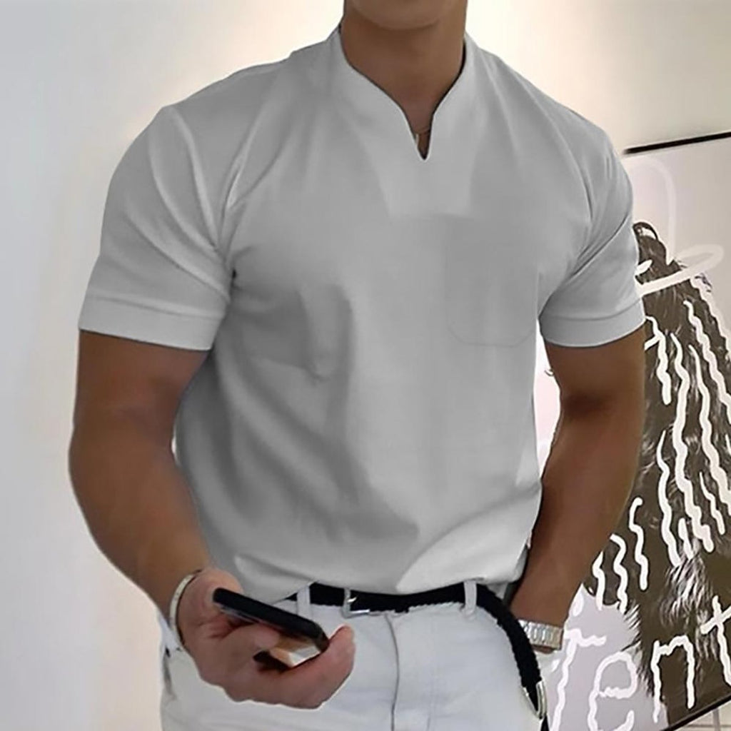 Men's Slim-Fit V-Neck Short-Sleeve Polo Shirt - Light Gray