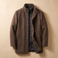 Men's Slim-Fit Wool-Blend Stand Collar Winter Overcoat - Brown