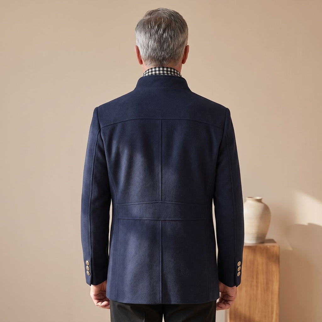 Men's Slim-Fit Wool Cashmere Overcoat Removable Scarf