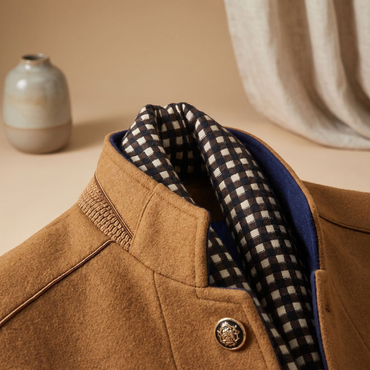 Men's Slim-Fit Wool Cashmere Overcoat Removable Scarf