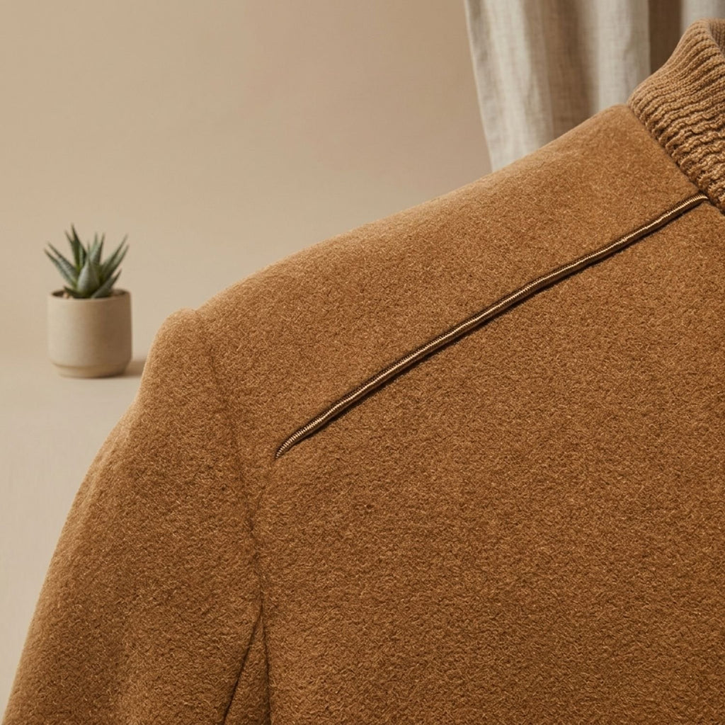 Men's Slim-Fit Wool Cashmere Overcoat Removable Scarf