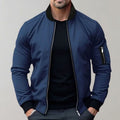 Men's Slim-Fit Zip-Up Bomber Jacket Ribbed Collar - Blue